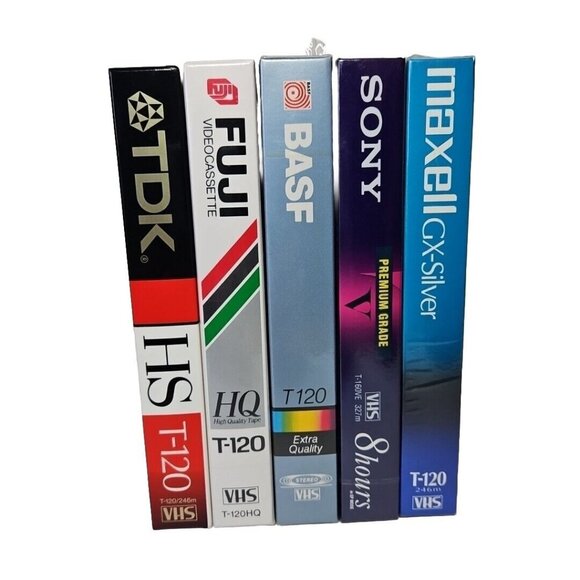TDK Other - VHS Blank Tape Lot 5 Sony T160 8hr Fuji TDK BASF 6hr T120 Maxell Silver Sealed